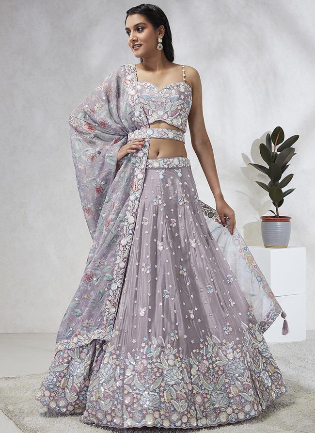 Silk Chiffon Mauve Wedding Wear Sequinned Lehenga Choli